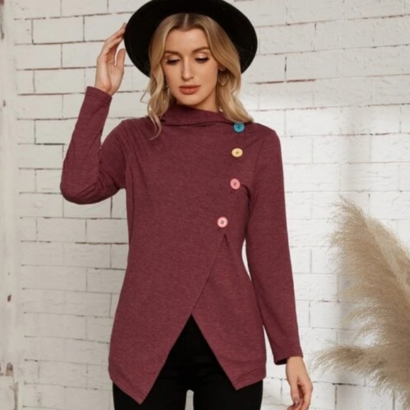 Women's Jersey Top Hooded Jacket Asymmetrical Hem Split Front XXL Emery Rose - Picture 8 of 13